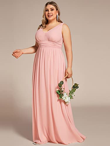 Image of Ever-Pretty V Neck Sleeveless Pleated Chiffon Maxi Plus Size Formal Dress for Women Bridesmaid Dresses 09016-DA