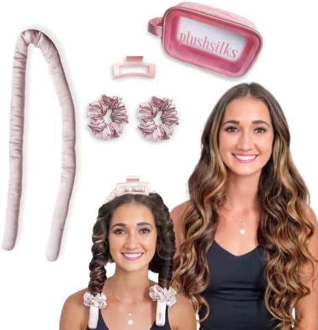 Plushsilks Heatless Hair Curlers - 100% Mulberry Silk Hair Rollers for Long Medium Hair, Flexible No Heat Curler to Sleep in Overnight, Lazy Heatless Curling Rod Headband, Wavy Volume Curls