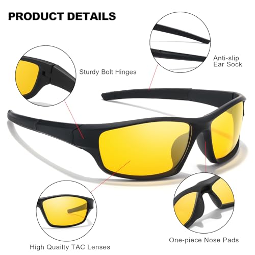 IGnaef Wraparound Night Vision Glasses Polarized Anti Glare Lenses for Nighttime Driving Cycling Running Fishing IF30424