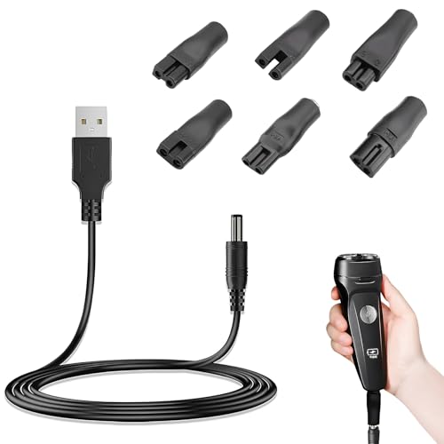Chargeur Universel de Rasoir 5V, Chargeur Tondeuse avec 6 Connecteurs Adaptateurs, Câble USB vers DC, Compatible avec Toutes les Grandes Marques de Rasoirs,...
