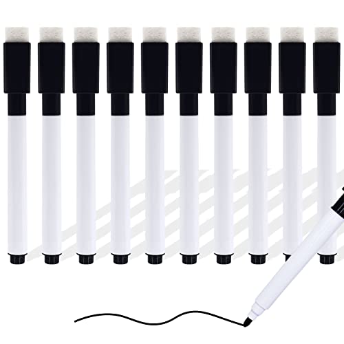 Autoau Whiteboard Stifte, 10 Stück Folienstift Abwischbar Whiteboard Marker Stifte Fineliner Schwarz Dry Erase Marker mit Schwamm für Büro Schule und Zuhause(Non Magnetic) Cover