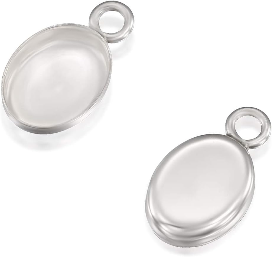 925 Sterling Silver Bezel Cups - 12 Pcs, 6x8mm Round Silver Bezels with 1 Loop - DIY Jewelry Supplies - Coin Bezels - Bezels and Cabochons for Jewelry Making - Pendants, Bracelets, and Earrings