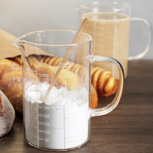 Vaso medidor de vidrio transparente 500 ml con asa miniatura 7