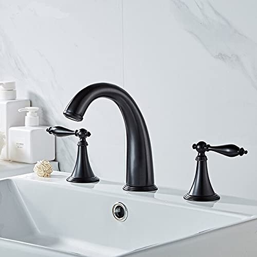 Robinet d'évier de salle de bain 3 trous noir mat avec double poignées chic