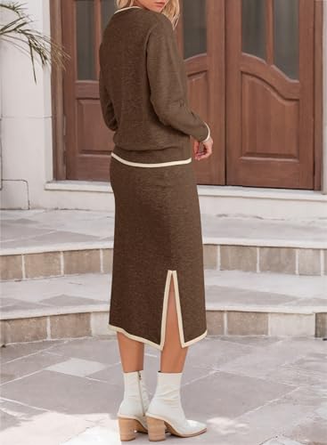 Dokotoo 2 Piece Sets for Women Sweater Dress Knit Travel Outfits 2 Pieces Set Womens Winter Dresses Women's Brown Skirts Set Fashion Brown Sweater Dreses for Women 2025 XX-Large — view 2
