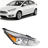 PHILTOP Headlights Assembly Compatible with 2015-2018 Ford Focus,Chrome Housing Clear Lens Amber Reflector Halogen Headlamps （Right & Passenger Side