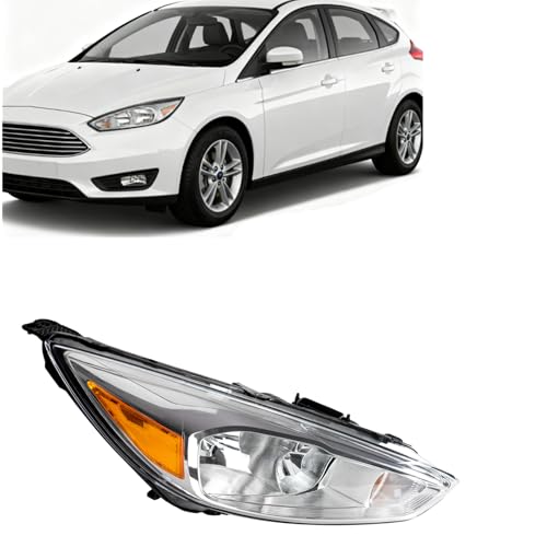 PHILTOP Headlights Assembly Compatible with 2015-2018 Ford Focus,Chrome Housing Clear Lens Amber Reflector Halogen Headlamps （Right & Passenger Side
