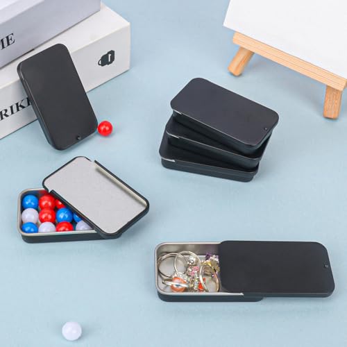 Image of 70 Pack Black Slide Top Metal Tin Containers, Mini Metal Tin Box with Slide Lid, Empty Lip Balm Containers for DIY Projects, Pills, Candies, Jewelry (2.36 x 1.34 x 0.43 Inch)