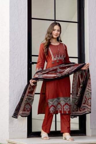 Image of rytras Women Woman's Pure Cotton Straight Kurta Sets with Pant & Dupatta|Kurti Set for Woman|Suit Set for Women Cotton