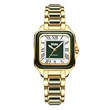 Diella Watches for Women Dial Is Inlaid with Emerald Jade, Crown with Sapphire and Square Features a Stylish Wavy Pattern, Waterproof, Date Luminous for Women Highend, Luxurious, Fashionable Gift (Gold)
