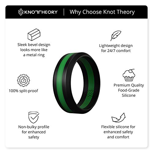 Knot Theory Bright Green Striped Silicone Ring for Men Women - 8mm Wedding Band Size 11 - Thumbnail 4