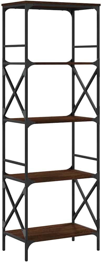 vidaXL Bookcase 5-Tier, Bookshelf Display Cabinet, Storage Book Cabinet for Office Living Room, Industrial Style, Brown Oak Engineered Wood