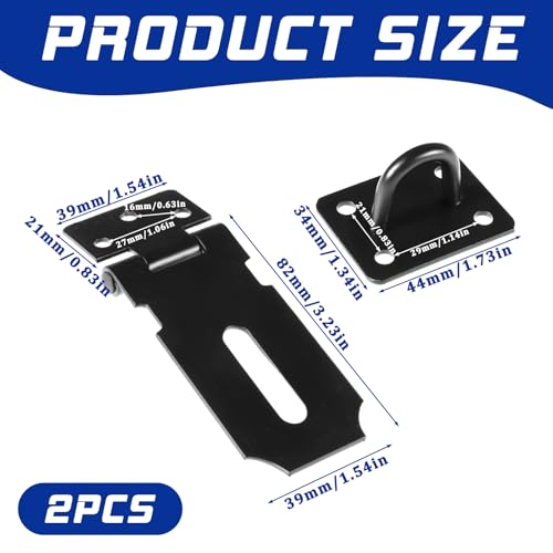 Image of 2 Pcs 3 inch Door Padlock Safety Hasp Latch, Stainless Steel Clasp Gate Lock Hasp with Fixing Screw Security Packlock Clasp for Cabinet Drawer Barn Door Window Shed Outdoor Fence Pet Cage Toolbox Black