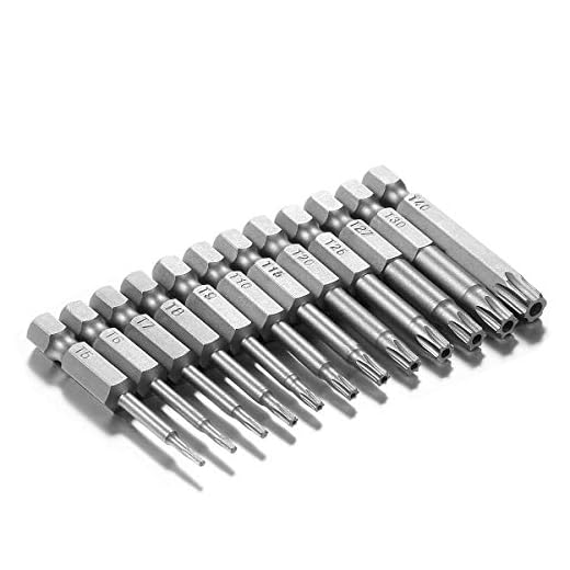 Qibaok 12 st Torx skruvmejslar bitar, elektriska 1/4 tum hexskaft magnetiska torx skruvmejsel bits set T5-T40 50 mm lång