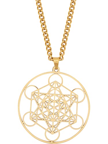 MINACHI Sacred Angel Seal Archangel Metatron Cube Gold Plated Necklace, Jewish Symbol Jewelry, Gift for Women and Men
