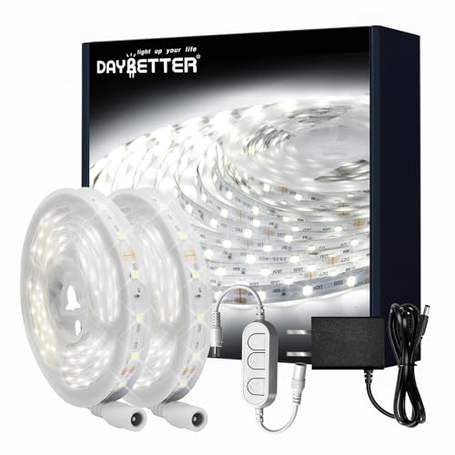 Image of DAYBETTER White LED Strip Lights, 50 ft Dimmable 6500K Bright White Strip Lighting, 900 LEDs Tape LED Lights for Bedroom, Mirror, Kitchen, Home Decoration(2 Rolls of 25 ft)