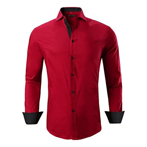 Alex Vando Mens Dress Shirts Regular Fit Long Sleeve Stretch Business Dress Shirts for Men,Red,X Large Cover
