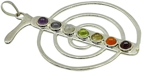 Miniatura 3 de Hijet Joyería de piedra de equilibrio de chakras con colgante de siete chakras de metal, unisex, hombres o mujeres, Metal Plata