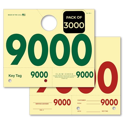 Automotive Service Dispatch Numbers 9000-9999 Repair Tags – 3000 Count Pack