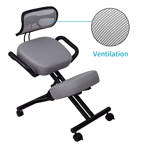 DRAGONN Ergonomic Kneeling Chair with Back Support, Adjustable Stool for Home and Office - Improve Your Posture with an Angled Seat - Thick Comfortable Cushions - Gray