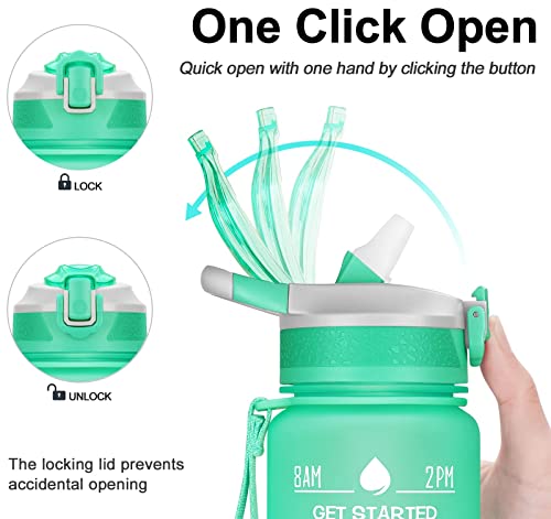 Meitagie 32Oz Leakproof Motivational Sports Water Bottle With Straw & Time Marker, Flip Top Durable Bpa Free Non-Toxic Frosted Bottle Perfect For Office, School, Gym And Workout #TOP4
