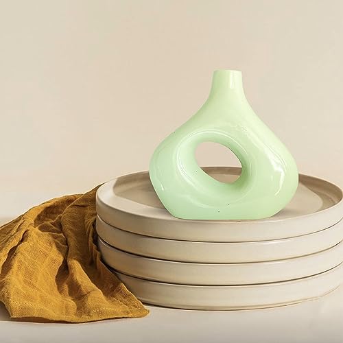 Image of XTORE Beautiful and Stylish Ceramic Vase for Home Decor (Pack of 1, Light Green)