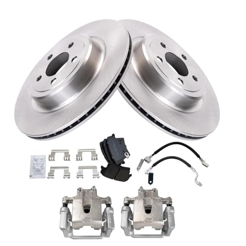 Image of TRQ Rear Brake Pad and Rotor Set Semi Metallic Rotors Calipers Compatible with 2006 2009 2011 Dodge Charger