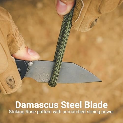 Image of CJRB Pyrite-Light Pocket Knife, 3.34'' Damascus Steel Blade Folding Knife