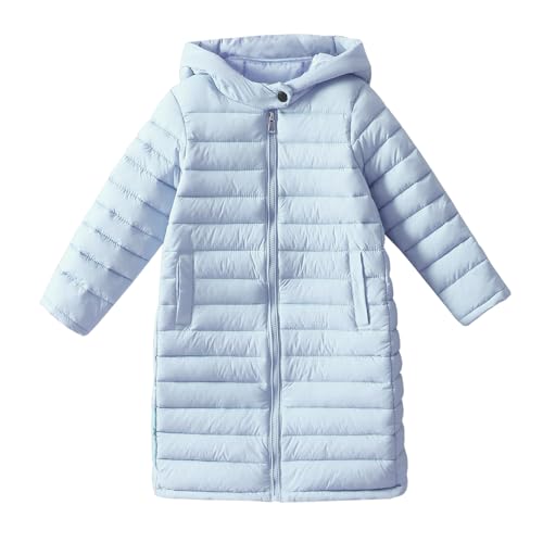 4-14 Years Boys Girls Long Lightweight Hooded Puffer Jacket Packable Water-Resistant Autumn and Winter Parka Long Down Coats