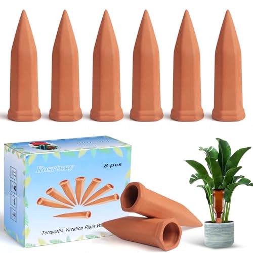 JULIAS 8 Pcs Vacation Plant Waterer Terracotta Plant Waterers Self Plant Watering Spikes Terracotta Wine Bottle Stake Set Plant Watering Devices