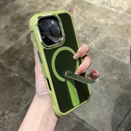 Coque iPhone 16 Pro antichoc verte avec support rotatif invisible en TPU
