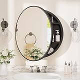 TETOTE 20 x 20 Inch Medicine Cabinet Mirror Black Framed Round Mirrored Medicine Cabinets for Bathroom Adjustable Shelves Modern Bathroom Mirror with Storage Wall Mounted
