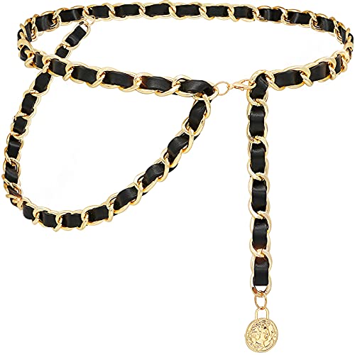 YeeHeen Ceintures En Chaîne En Cuir Pour Femmes Filles Ceinture En Chaîne à La Taille Superposée Chaîne De Corps En Métal Pour Dames Plus Size 130CM Gold Cover