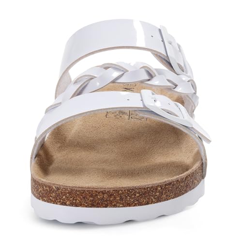 Image of KIDMI Women's Cork Footbed Sandals with Arch Support Comfortable Slip-On Slide Sandals With Adjustable Buckle for Summer