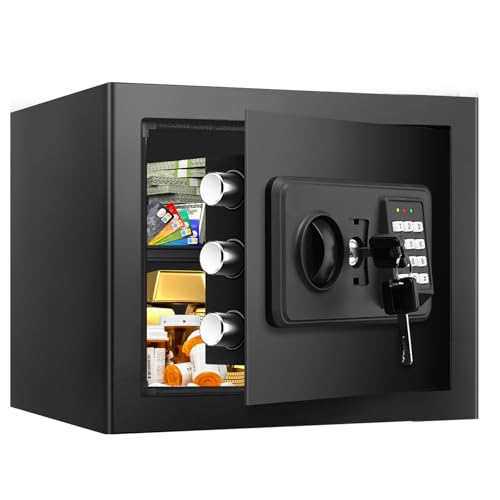 1.2 Cuft Small Home Safes Fireproof Waterproof, Anti-theft Fireproof Safe Box with Digital Keypad, Spare Keys and Removable Shelf, Security Safe for Home Money Medicine Valuables