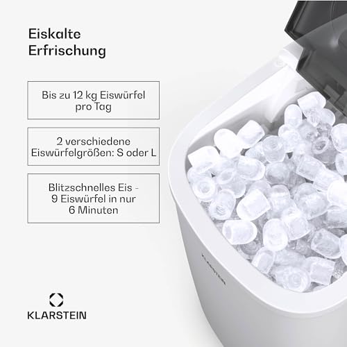 Klarstein Eiswürfelmaschine - 12kg/24h, 2 Größen, 1,3L Wassertank, LED-Anzeigen, transparenter Deckel, tragbar, Eiswürfelbereiter für Partys/Gartenfeste – Bild 3