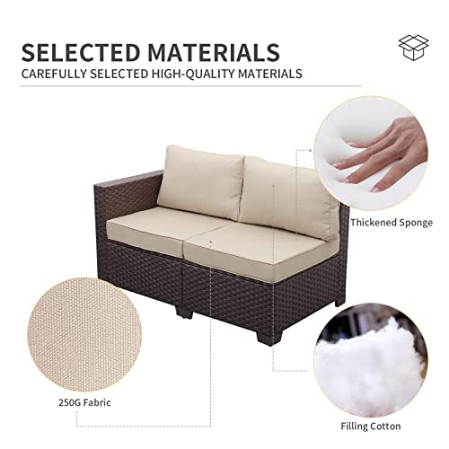 Patio Pe Wicker Furniture Set 4 Pieces Outdoor Brown Rattan Sectional Conversation Sofa Chair With Storage Box Table And Khaki Cushions #TOP4