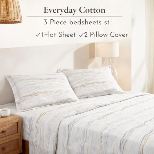 Image of Cotton Double Bedsheet with 2 Pillow Covers | 100% Pure Cotton | 300 Thread Count | Soft & Breathable | 90x100 inch - Neutral Lines