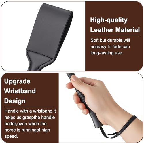 YUQGAOP 18 Inch Horse Whip, Premium Riding Crop Horse Whip for Equestrian Sports,Black, with Non-Slip Handles