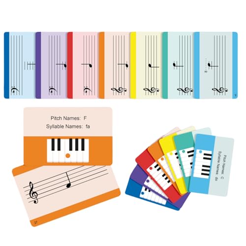 Piano Notes Flashcards - Study Aid for Beginners and Professionals - Include Staff, Notation Pitch/Syllable Names, Keyboard Position, Clefs and More - 54 Double-Sided Cards (Piano Flash Card)