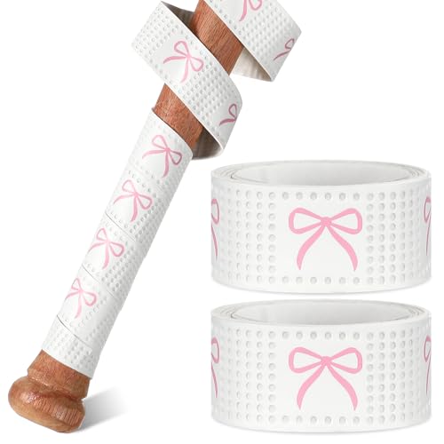 Pushglossy 2 Pcs Baseball Bat Grip Tapes, 1.1mm, Pink Bow, White