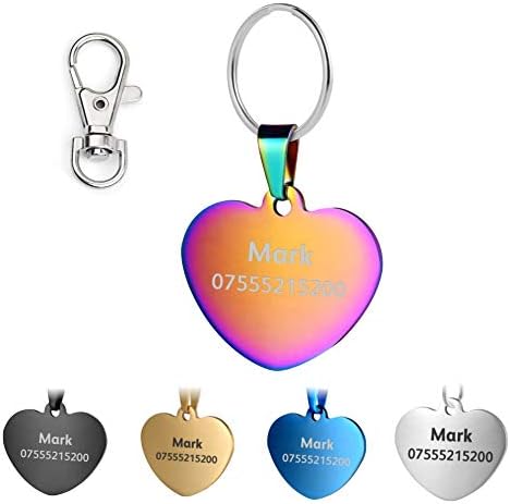 KSZ Stainless Steel Pet Id Tags Personalized Customized cat and Dog Tags Engraved Front/Back For With Different Shapes color (Colorful, Heart type (small))