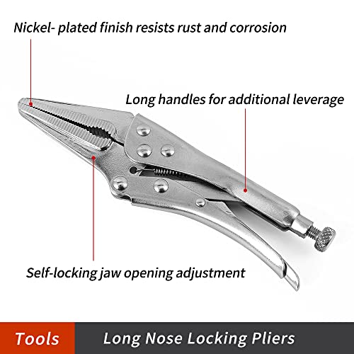 Airaj Locking Pliers, 3Pcs Adjustable Cr-V Vise Grip Clamps, Includes 6Inch C Locking C Clamps, 6-1/2Inch Long Nose Pliers & 7-Inch Curved Jaw,Vise Grip Set #TOP1