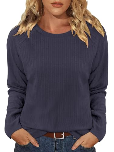 ONLYSHE Women's Long Sleeve Shirts Fall Trendy Crewneck Tops Business Casual Fashion Loose Fit Pullover Outfits Dark Grey XXL