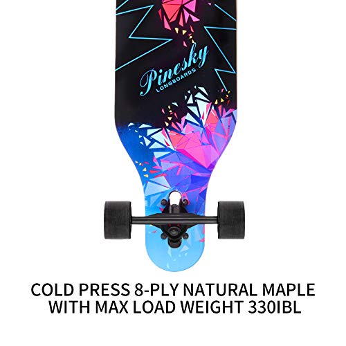 Pinesky 41 Inch Longboard Skateboard 9 Ply Natural Maple Complete Skateboard Cruiser For Cruising, Carving, Free-Style And Downhill With T-Tool Butterfly #TOP3