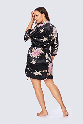 Image of KIM+ONO Satin Short Kimono Plus Size Robe for Women - Bridal Gift, Maternity & Lingerie Robe, Machine Washable