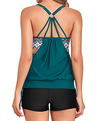 Image of Holipick Blouson Tankini Swimsuits for Women - Two Piece Tummy Control Bathing Suit with Shorts Modest Swimwear