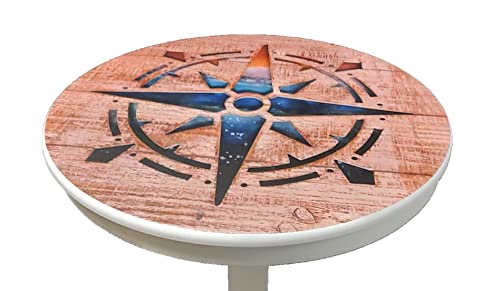 Drh - Nautical Compass Rose Accent Table Solid Wood With Sturdy Anchor Legs Coffee & End For Beach House And Boats Coastal Decor Sailors Round 20'' X 24'', White (Tb-920) #TOP1