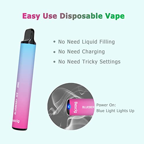 Bescig Einweg Vape 5Pcs E Shisha Einweg 800 Züge Einweg E zigarette Ohne Nikotin, Strawberry Ice/Watermelon Ice… – Bild 4