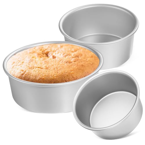 NAMOARLY 3pcs Round Cake Molds Food-grade Aluminum Baking Pans for Chiffon Cakes Nonstick Design for Easy Release Versatile Baking Trays for All Desserts
